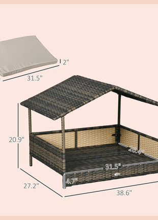 Wicker Dog House with Removable Cushion Lounge, Khaki