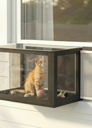 Catio Outdoor Cat Enclosure 25"–41" Outdoor Cat House for Sunbathing, Napping & Overlooking