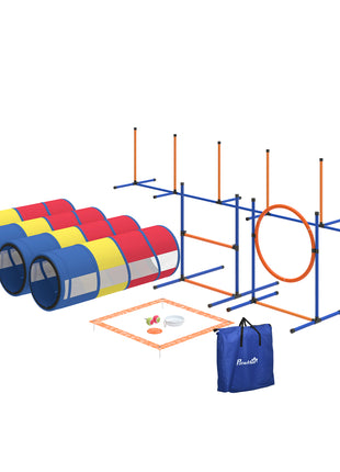 Dog Agility Training Equipment, 12-Piece Dog Obstacle Course with Adjustable Hurdle & Ring, 4 Tunnels, Weave Poles