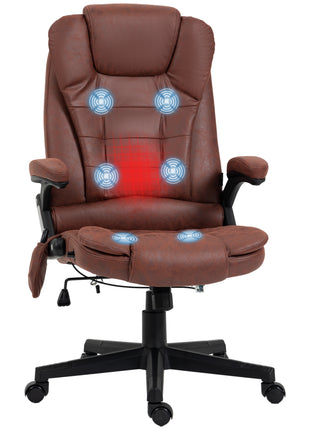 6 Point Vibrating Massage Office Chair with Heat, Microfiber High Back Executive Office Chair with Reclining Backrest, Padded Armrests and Remote, Red