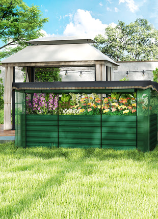 Galvanized Steel Planter Box with Crop Cage and Shade Cloth, Raised Garden Bed for Flowers, Veggies and Herbs, Green