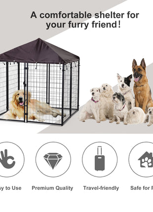 4.6' x 4.6' x 5' Outdoor Dog Kennel, Welded Wire Heavy Duty Dog Run, Dog Kennel Outside with Waterproof & UV Resistant Cover, for S&M Dogs, Black