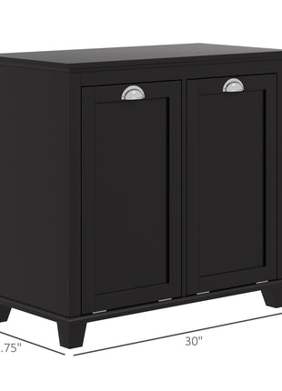 Bathroom Storage Cabinet, Tilt-Out Laundry Hamper with 2 Compartments, Black