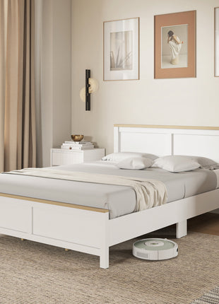 Queen Bed Frame with Headboard, Modern Platform Bed Frame with Wooden Slats, No Box Spring Needed, Easy Assembly, White