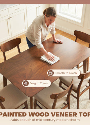47.2" Rectangle Dining Table for 4, Mid-Century Modern Kitchen Table with Rubber Wood Legs for Dining Room, Walnut