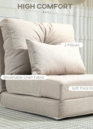 Floor Chair, Convertible Floor Sofa Bed, Folding Upholstered Couch Bed with Adjustable Backrest, Beige