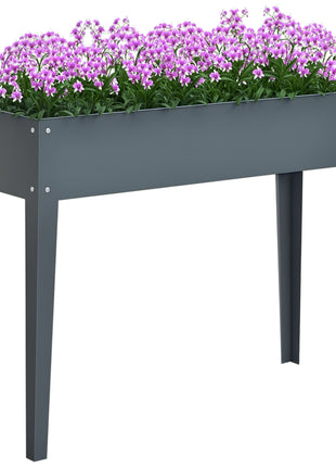Metal Raised Garden Bed, Elevated Planter Box with Legs and Drain Holes, 39" x 12" x 32", Dark Gray