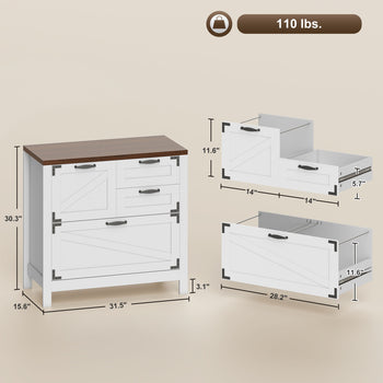 Lateral Filing Cabinet, Farmhouse File Cabinet with 4 Drawers, Fit Letter/A4/Legal Hanging Files, White