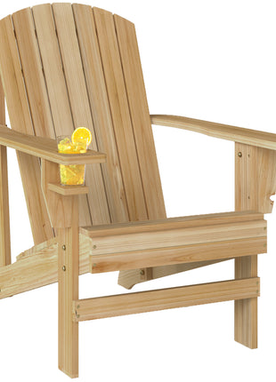 Oversized Adirondack Chair, Outdoor Fire Pit and Porch Seating, Classic Log Lounge w/ Built-in Cupholder, Natural Wood
