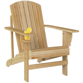 Oversized Adirondack Chair, Outdoor Fire Pit and Porch Seating, Classic Log Lounge w/ Built-in Cupholder, Natural Wood