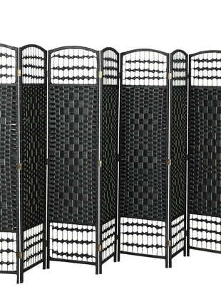 8 Panel Folding Room Divider Portable Privacy Screen Wave Fiber Room Partition for Home Office Black