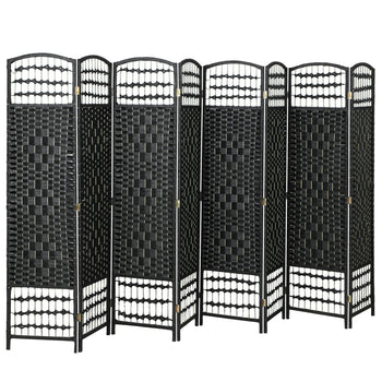 8 Panel Folding Room Divider Portable Privacy Screen Wave Fiber Room Partition for Home Office Black