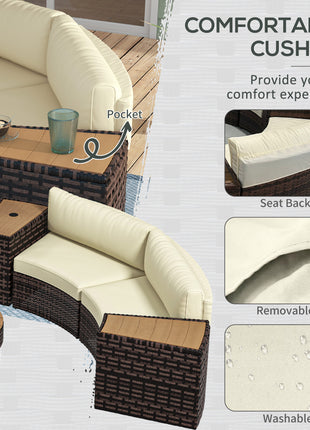 8 Piece Patio Furniture Set with 4 Rattan Sofa Chairs & 4 Tables with Storage & Umbrella Hole, Mixed Brown
