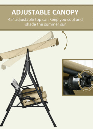 3-Seat Patio Swing Chair, Outdoor Canopy Swing Glider with Removable Cushion, Pillows, Adjustable Shade, and Rattan Seat, for Porch, Garden, Poolside, Backyard