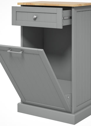 10 Gallon Tilt Out Trash Cabinet, Wooden Hidden Trash Can with Storage Drawer for Kitchen, Laundry Hamper Cabinet for Bathroom, Gray