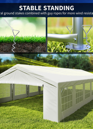20 x 40 ft Heavy Duty Party Tent Outdoor Gazebo Wedding Tent Event Shelter Carport BBQ with Removable Sidewalls & Windows, Outside Waterproof Canopy for Parties, White