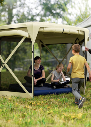11 x 11ft Pop Up Gazebo Screen Tent with Removable Roof Cover, Roll-up Wind Panels for Camping, Backyard, Beige