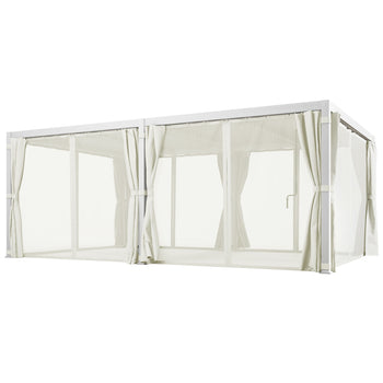 12' x 19' Aluminum Pergola with Adjustable Louvered, Outdoor Pergola with Curtains and Netting, Cream White