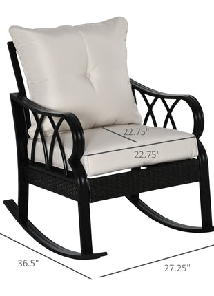 Outdoor Wicker Rocking Chair with Padded Cushions, Aluminum Furniture Rattan Porch Rocker Chair w/ Armrest for Garden, Patio, and Backyard, Khaki