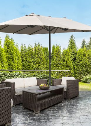 Patio Umbrella 15' Steel Rectangular Outdoor Double Sided Market with base, UV Sun Protection & Easy Crank for Deck Pool Patio, Coffee