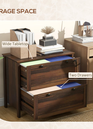 Lateral File Cabinet, 2 Drawer Filing Cabinet with Adjustable Hanging Bar for Letter, A4 and Legal Size, Brown