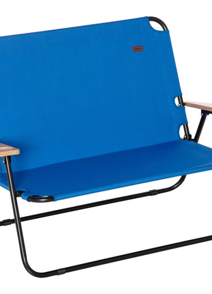 Double Folding Camping Chair, Loveseat for 2 Adults, Portable Camping Couch with Wood Armrest & Cupholders, for Backpacking, Beach, Sports Travel, Blue