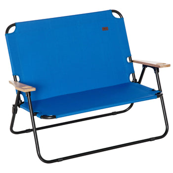 Double Folding Camping Chair, Loveseat for 2 Adults, Portable Camping Couch with Wood Armrest & Cupholders, for Backpacking, Beach, Sports Travel, Blue