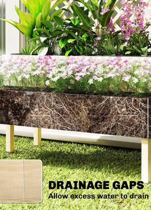 2-Tier Raised Garden Bed with Trellis, Elevated Planter Box for Climbing Plants, Natural