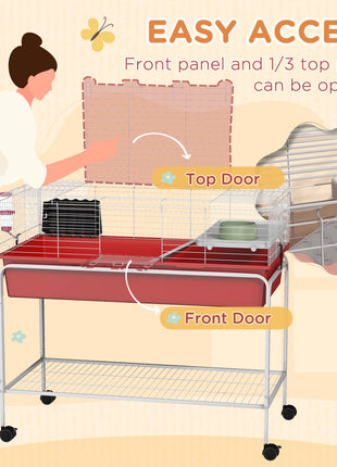 Two-Story Small Animal Cage Removable from Stand, Pet Habitat with Shelf & Wheels, 39" x 20.5" x 36.5", Red