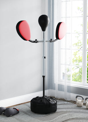 Boxing Bag with Stand, Adjustable Height Punching Speed Bag with 2 Target Arms, for Training, Exercise, Black