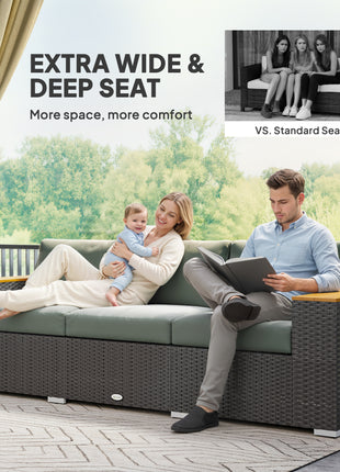 3-Seat Outdoor Patio Sofa, PE Wicker Outdoor Couch with  Extra Wide Deep Seat, Wide Armrests 4" Cushions, Dark Gray