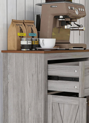 Farmhouse Sideboard Storage Cabinet with Doors and Drawer for Kitchen, Living room, 23.5"x11.75"x34.5", Light Gray