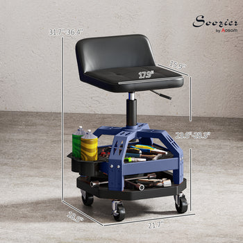 Rolling Creeper Garage Stool, 300 LBS Capacity Mechanic Stool with 360° Wheels, Tool Tray, Adjustable Height, Blue