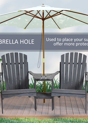 Outdoor Wood Adirondack Chair Reclined Bench w/ Coner Table & Umbrella Hole