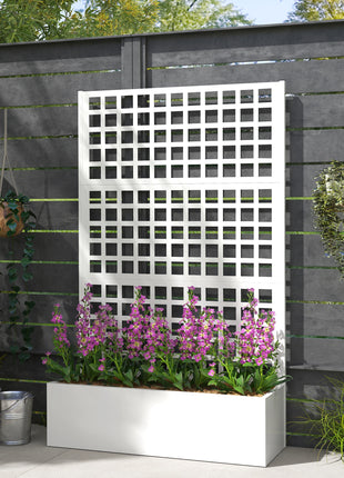 Galvanized Raised Garden Bed Planter Box with Trellis for Climbing Plants, Vegetable, Vines, 43" x 16" x 70", White