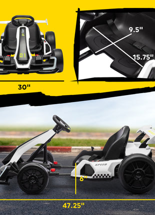 24V 7.5 MPH Electric Go Kart with Adjustable Seat, Slow Start, White