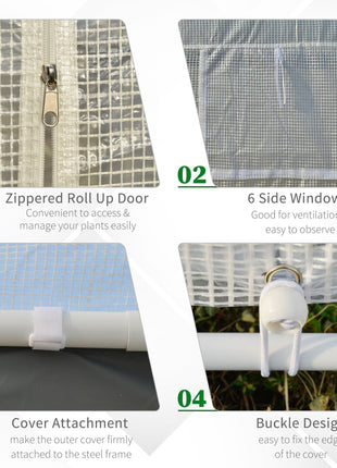 20' x 10' x 9' Walk-in Greenhouse, Outdoor Garden Warm Hot House with 6 Roll-up Windows, 2 Zippered Doors and Weather Cover, White