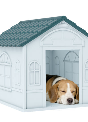 Plastic Dog House for Medium and Small Dogs, Water Resistant Puppy Shelter Indoor Outdoor with Door, Easy to Assemble, Blue