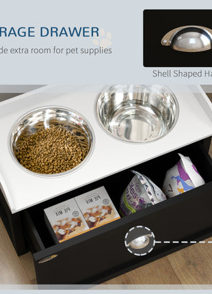 Pet Feeding Station Pet Dish Bowl Set with Storage, 2 Elevated Dog Bowls for Large Sized Dogs, White and Black