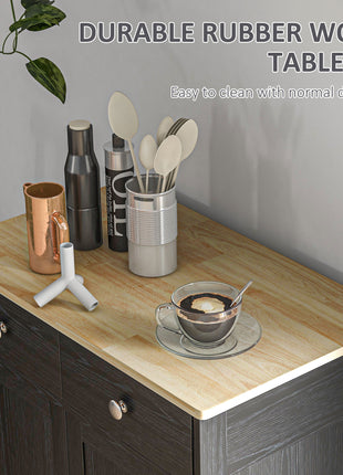 Kitchen Storage Cabinet, Sideboard Floor Cupboard with Solid Wood Top, Adjustable Shelf, and 2 Drawers, Distressed Black