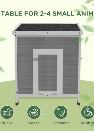 Wooden Duck Coop with Openable Roof, Removable Floor, Double Doors, Ramp, for 2-4 Ducks, Chickens, 25" x 32" x 30"