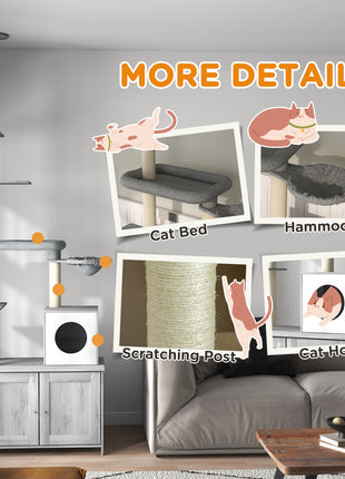 2 in 1 Floor to Ceiling Cat Tree with Litter Box Enclosure, Condo, Bed, Hammock, Scratching Posts, and Platforms, Gray