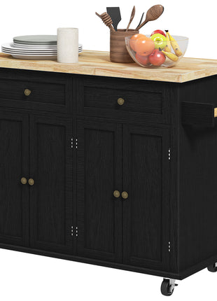 Modern Rolling Kitchen Island Cart with Spice Rack, Distressed Black