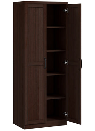 63" 2-Door Kitchen Pantry, Freestanding Cabinet with 2 Adjustable Shelves for Dining Room, Cinnamon Cherry Wood Grain