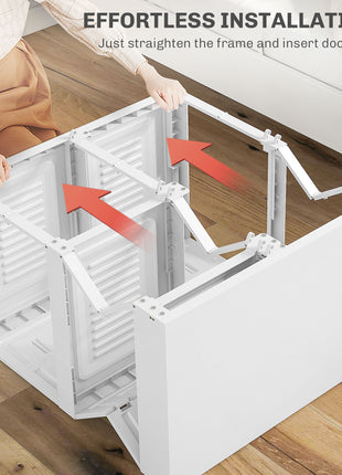 Portable Wardrobe, Foldable Clothes Storage Organizer with 3 Compartments, Hanging Rod, Magnet Doors, White