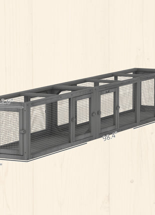 Wooden 98" Cat Tunnel for Outdoor with Combinable Design, 8 Doors, Dark Gray