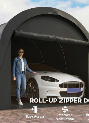 12' x 23.6' Heavy Duty Carport, UPF50+ Portable Garage Car Canopy Tent with Galvanized Frame, Large Door, Dark Gray