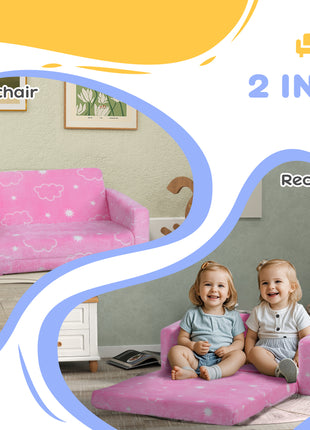 Couch with Glow in the Dark Cloud Pattern, Washable Cover, Pink