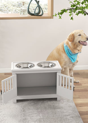 Dog Food Storage Cabinet with Bowls & Dog Feeding Station, White