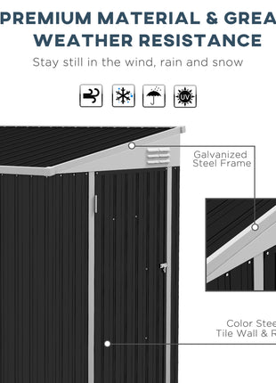 4' x 8' Lean to Garden Storage Shed, Outdoor Metal Tool House with Lockable Door Vents for Backyard Patio Lawn, Gray